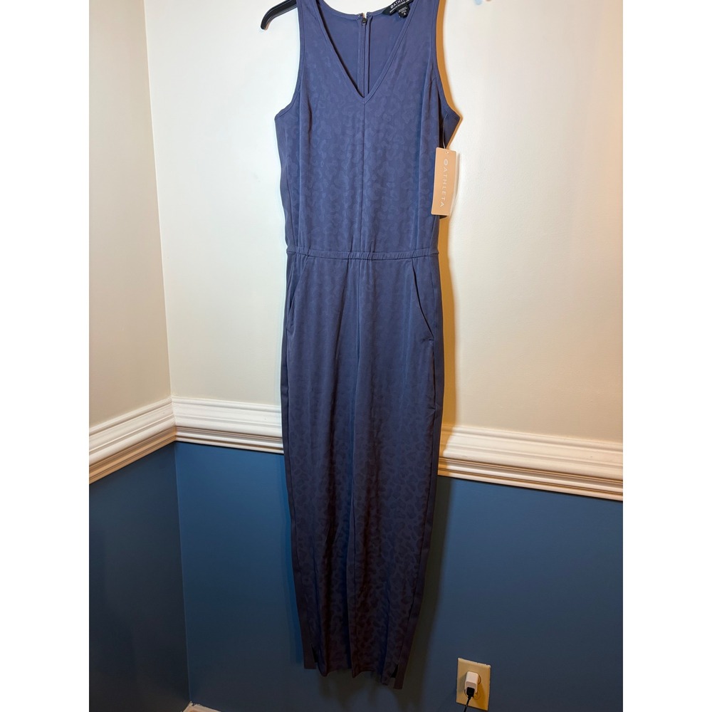 Athleta Brooklyn Textured Jumpsuit Women Size 0 Blue Leopard Print Sleeveless